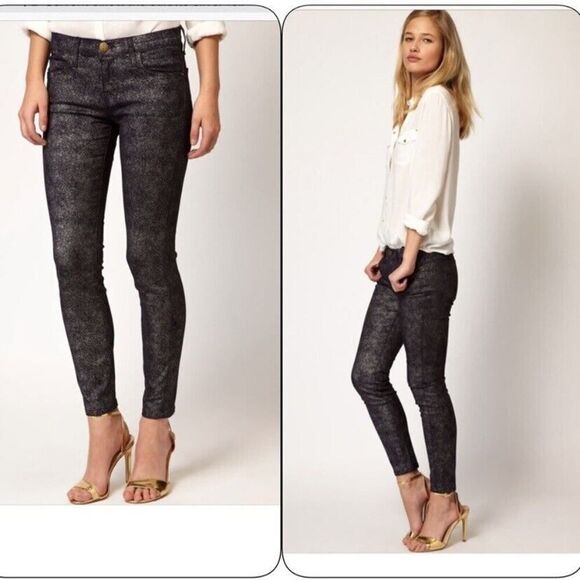 Current/Elliott The Stiletto Silver Foil Jeans Size 28 - Picture 1 of 12